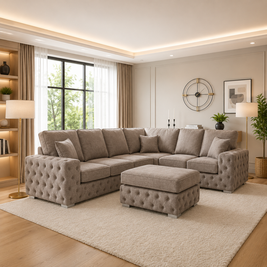 Zoe Chesterfield L Shape Sofa With FootStool