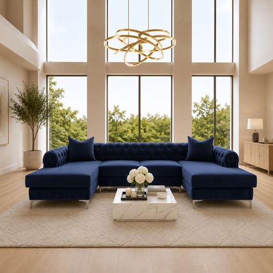 Crystal Luxury U Shape Sofa in Plush Velvet