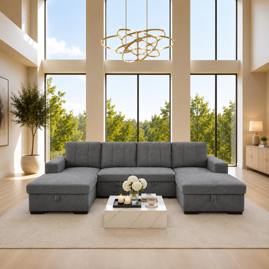 Emara U Shape Sofa Bed in Velvet Fabric