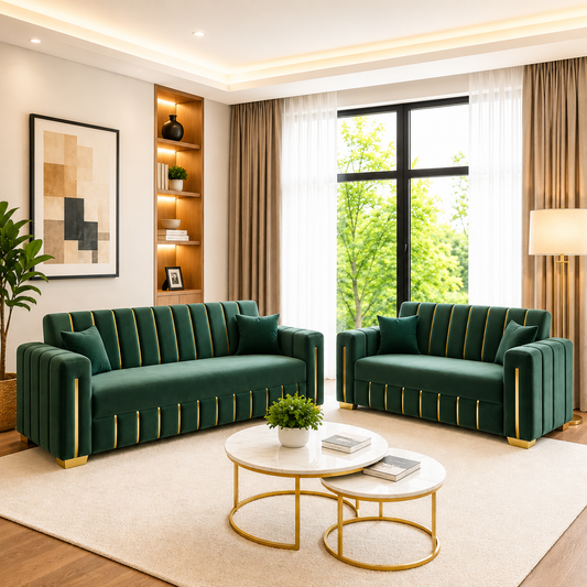 Malaga Modern 3 + 2 Seater Sofa With Golden Trims