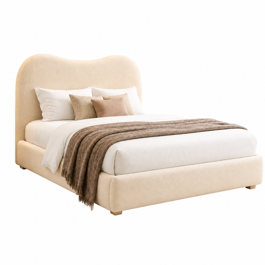 Jupitor Luxury Upholstered Bed Frame With Curved Headboard