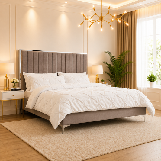 Polaris Linestyle Bed With Silver Border