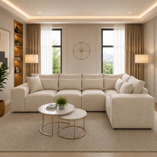 Logan L Shape Upholstered Sofa in Plush Velvet