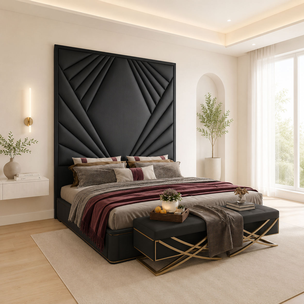 Lenova Luxury Upholstered Bed Frame With High Headboad