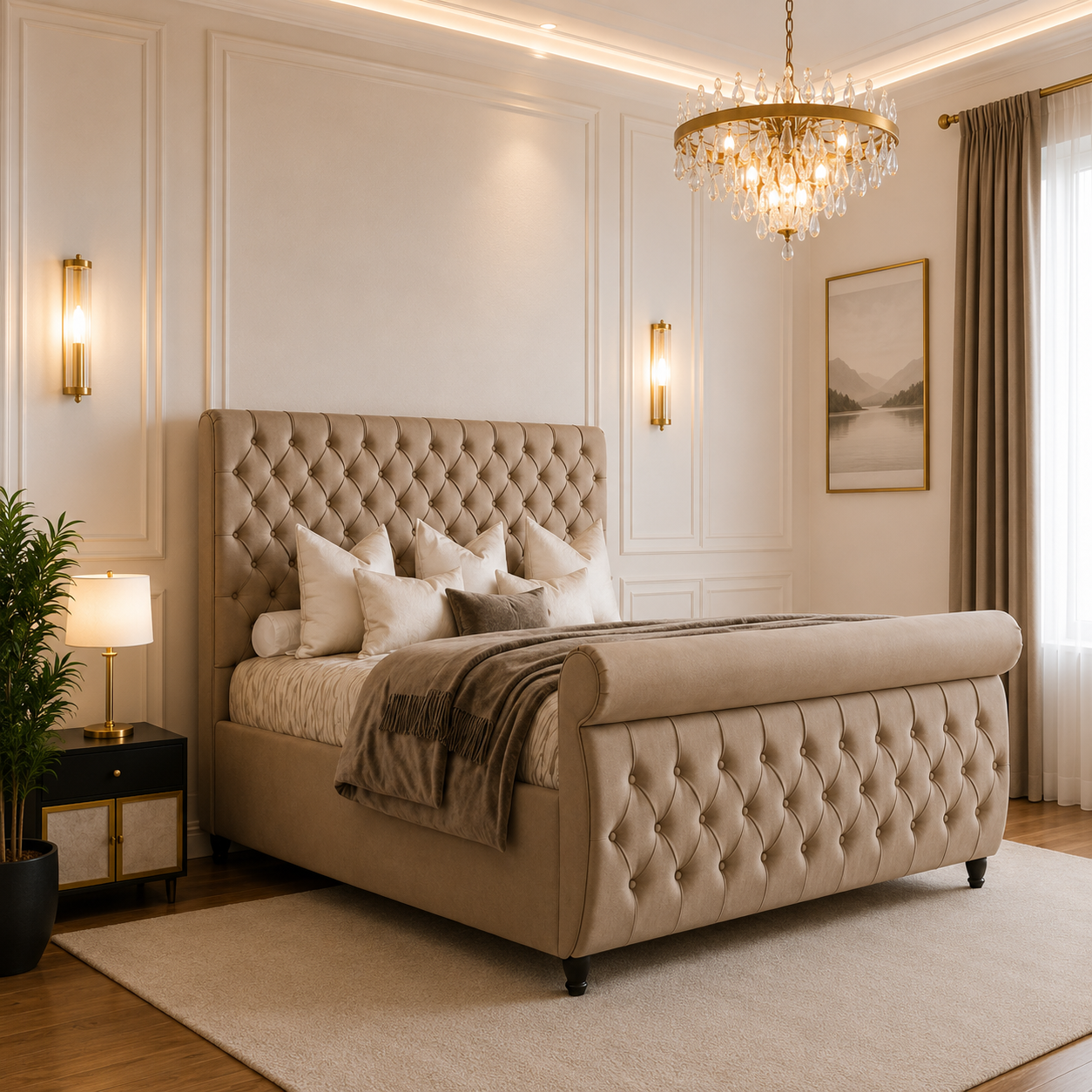 Nampi Chesterfield Sleigh Bed Frame