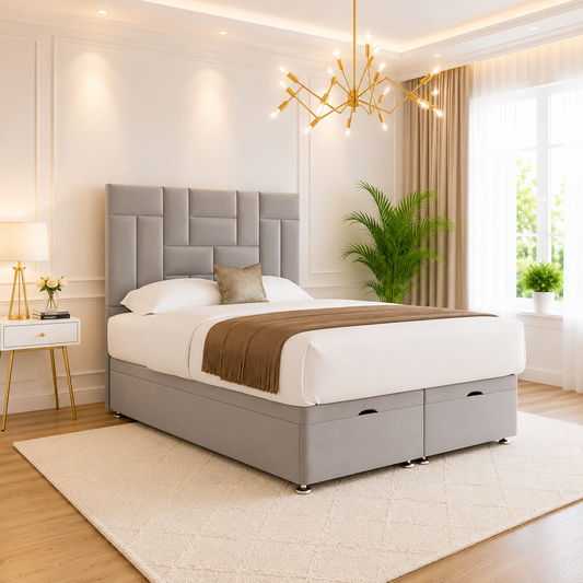 Tiles Upholstered Divan Ottoman Bed