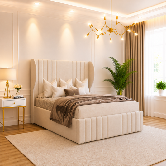 Amirah Linestyle Curved Wingback Bed Frame