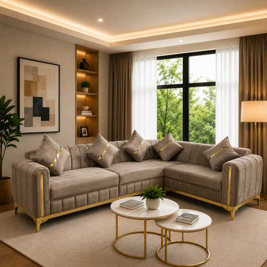 Ember L Shape Linestyle Sofa With Golden Trims