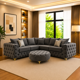 Nova Chesterfield Upholstered Corner Sofa With Footstool