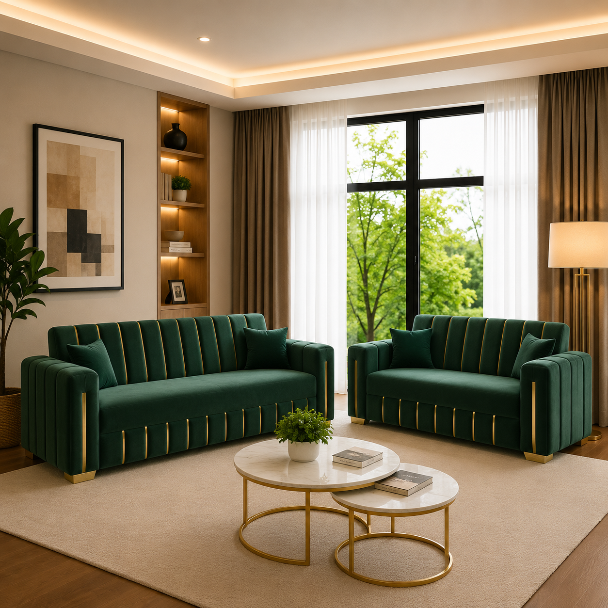 Malaga Modern 3 + 2 Seater Sofa With Golden Trims