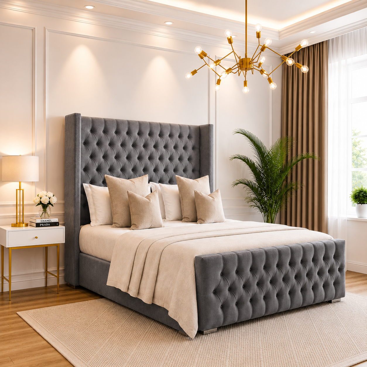 Nelsy Chesterfield Wingback Bed Frame