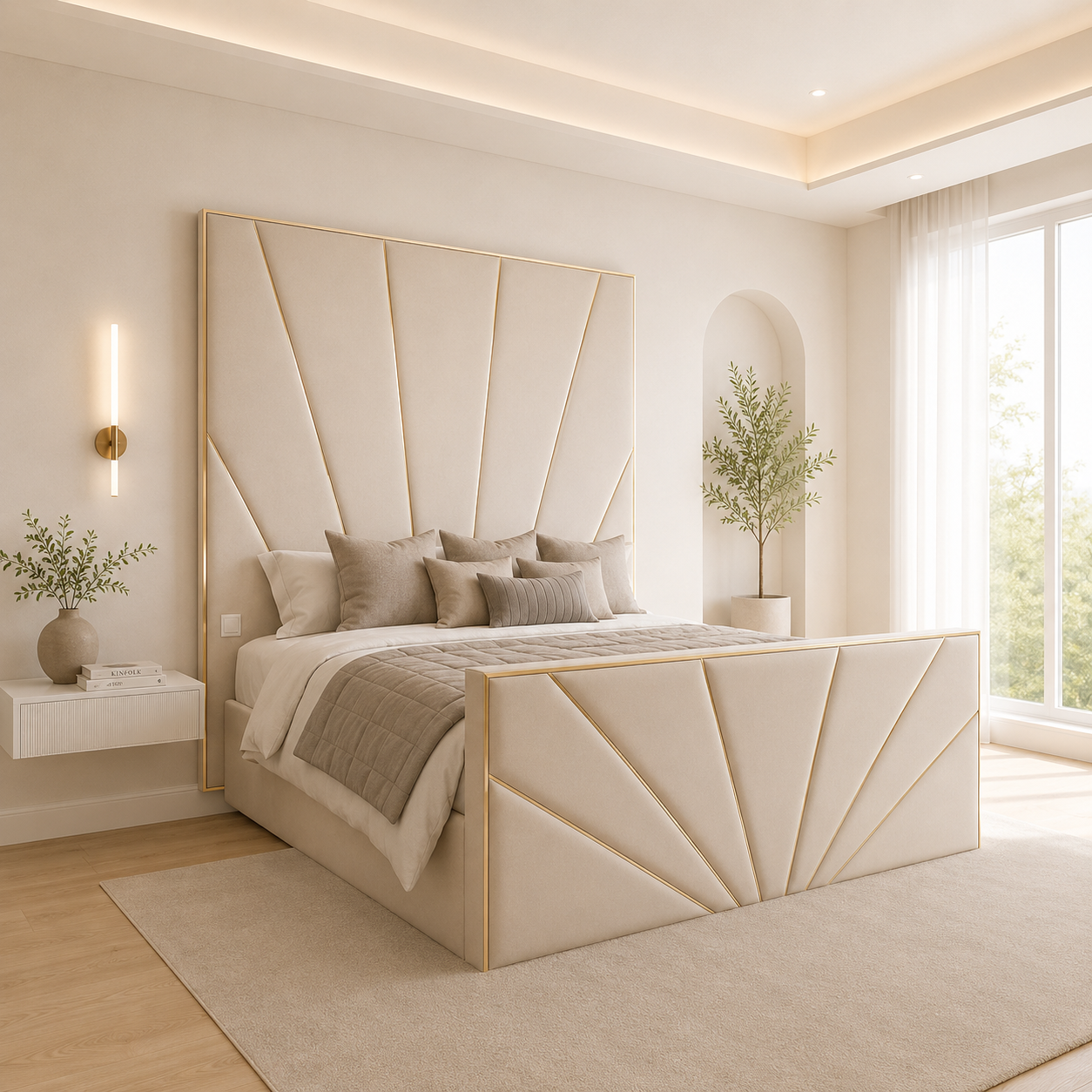 Chandler Sunshine Art Deco Bed Frame With High Headboard