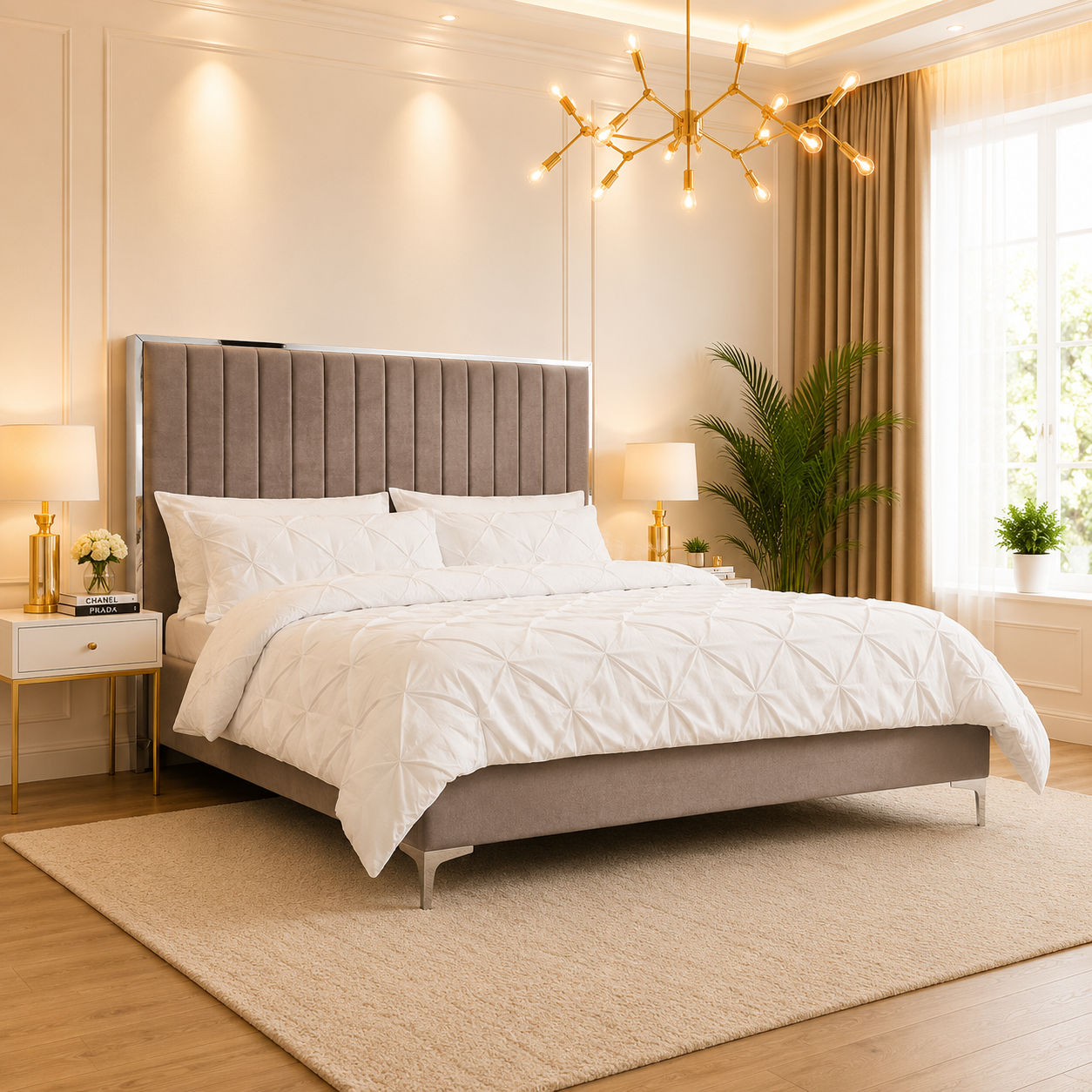 Polaris Linestyle Bed With Silver Border