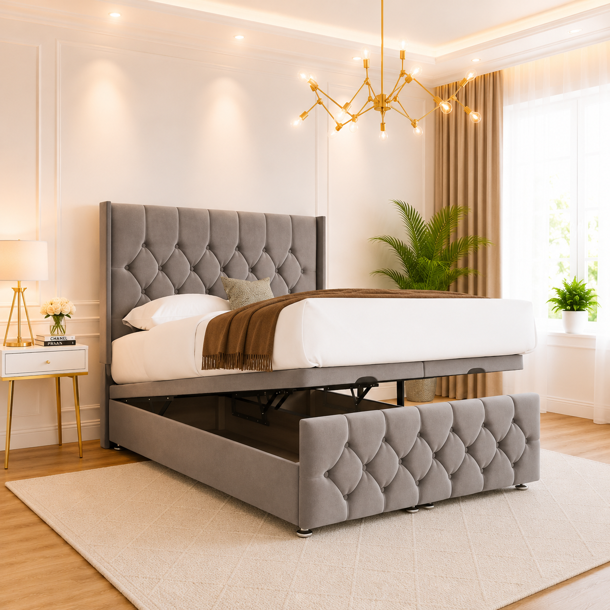 Cairo Chesterfield Winged Divan Ottoman Bed