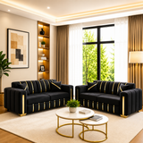 Salvy Panel Style Luxury 3+2 Seater Sofa with Golden Trims & Storage Option