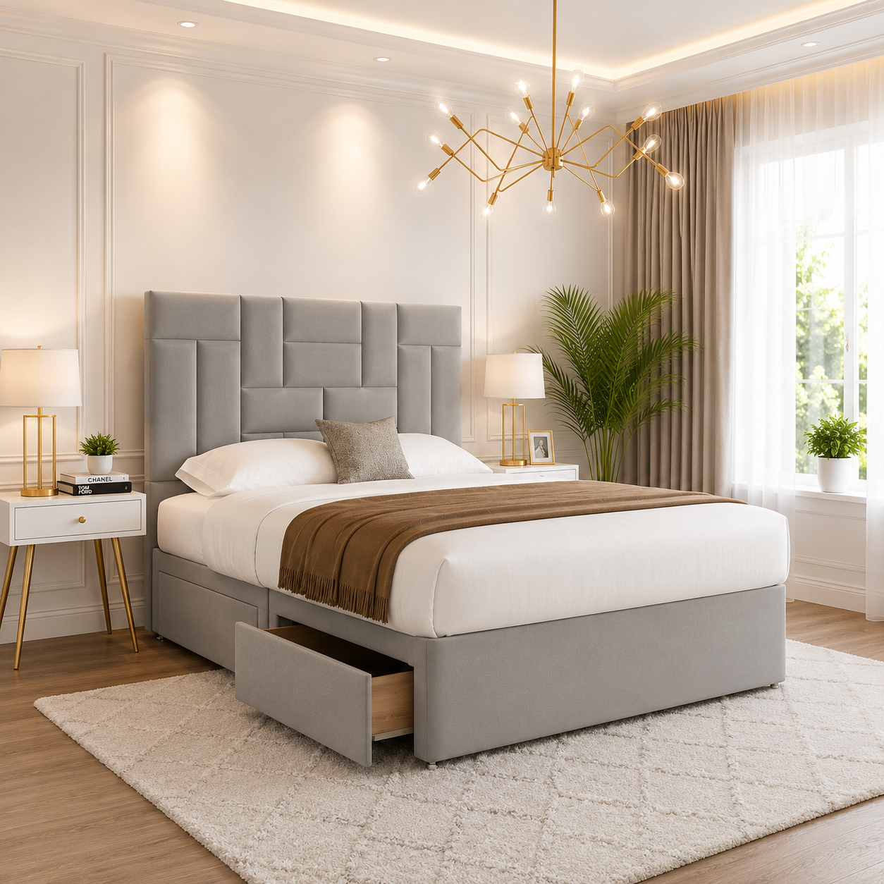 Tiles Luxury Divan Bed With Stylish Headboard