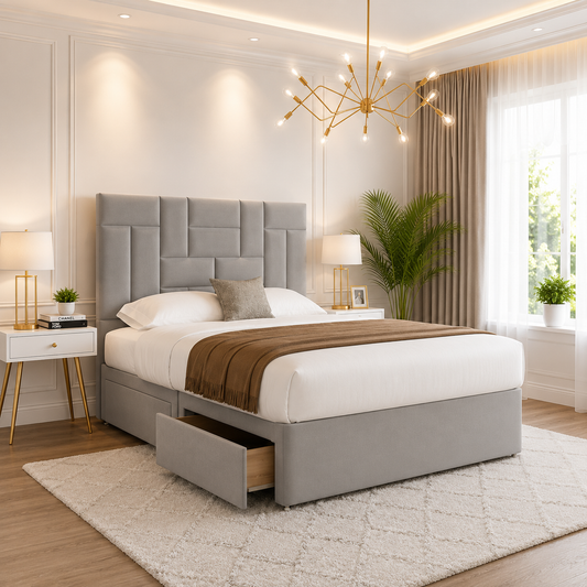 Tiles Luxury Divan Bed With Stylish Headboard