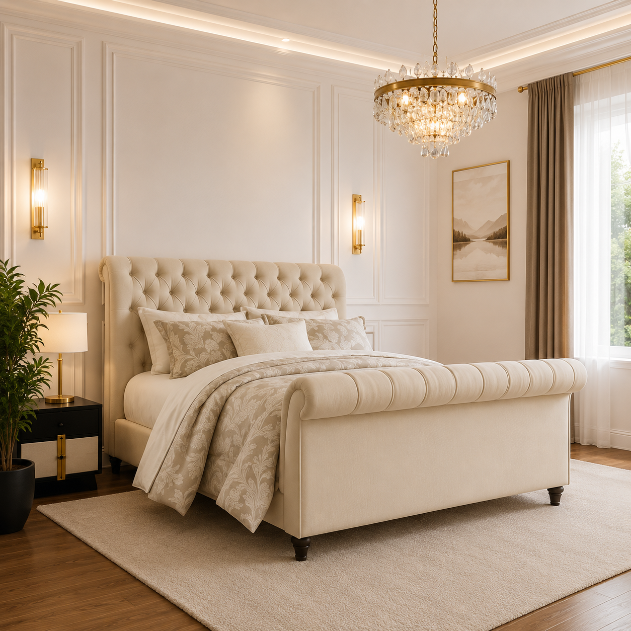Lustor Chesterfield Sleigh Bed Frame