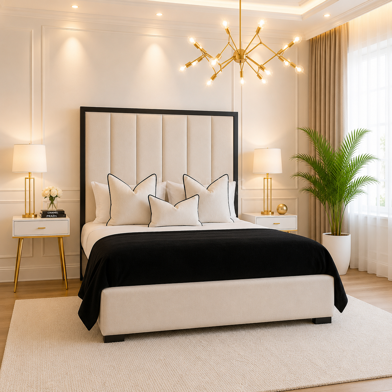 Emna Panel Upholstered Bed Frame With Black Border