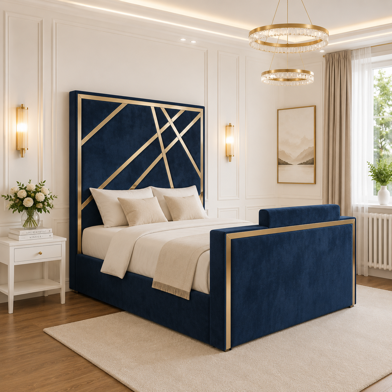 Alpha Art Deco TVC Bed Frame With Golden Strips