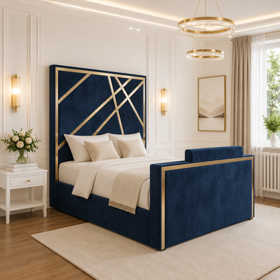 Alpha Art Deco TVC Bed Frame With Golden Strips