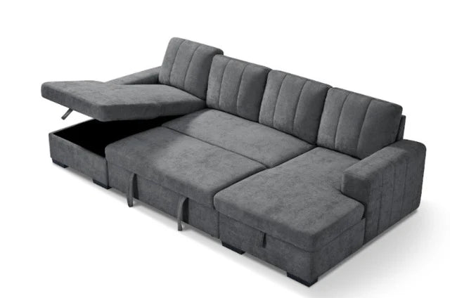 Emara U Shape Sofa Bed in Velvet Fabric
