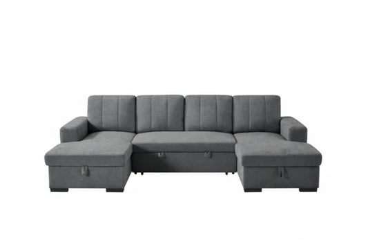 Emara U Shape Sofa Bed in Velvet Fabric