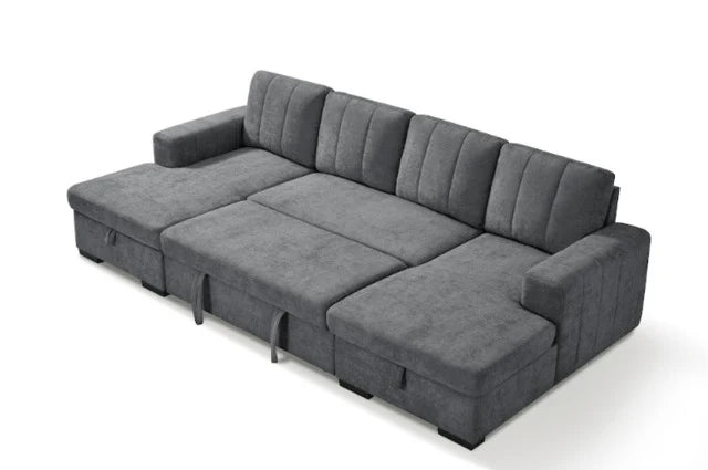 Emara U Shape Sofa Bed in Velvet Fabric