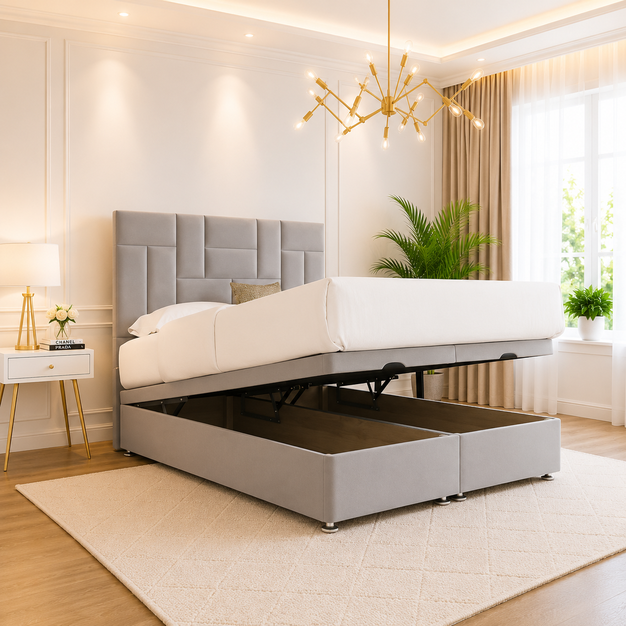Tiles Upholstered Divan Ottoman Bed