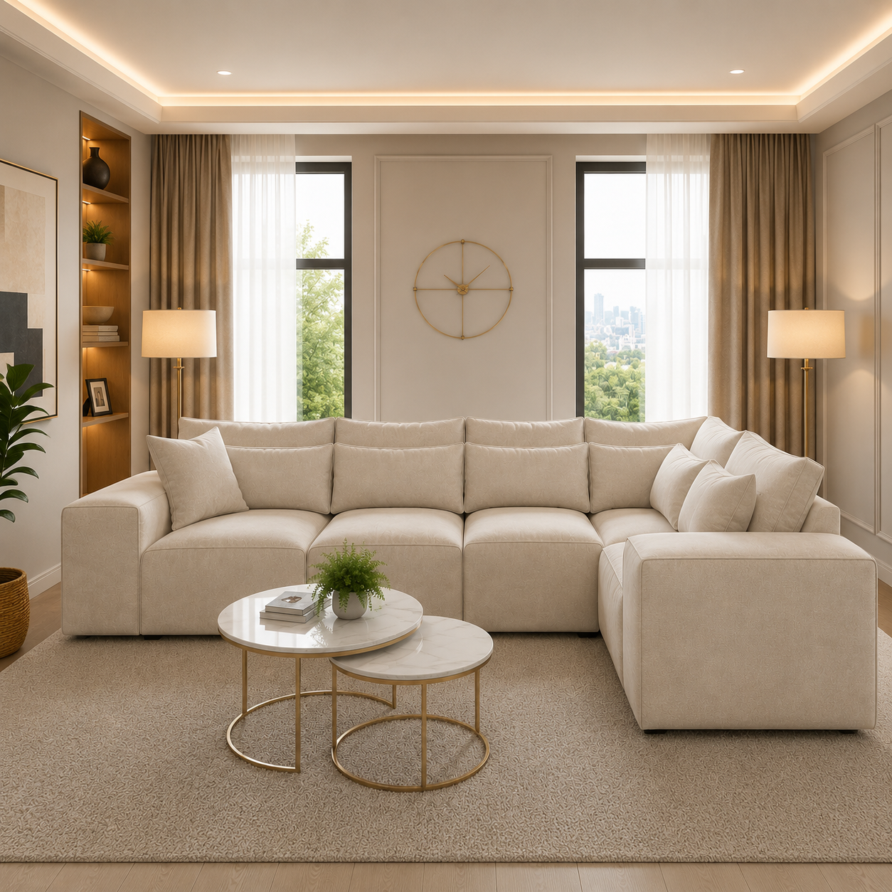 Logan L Shape Upholstered Sofa in Plush Velvet