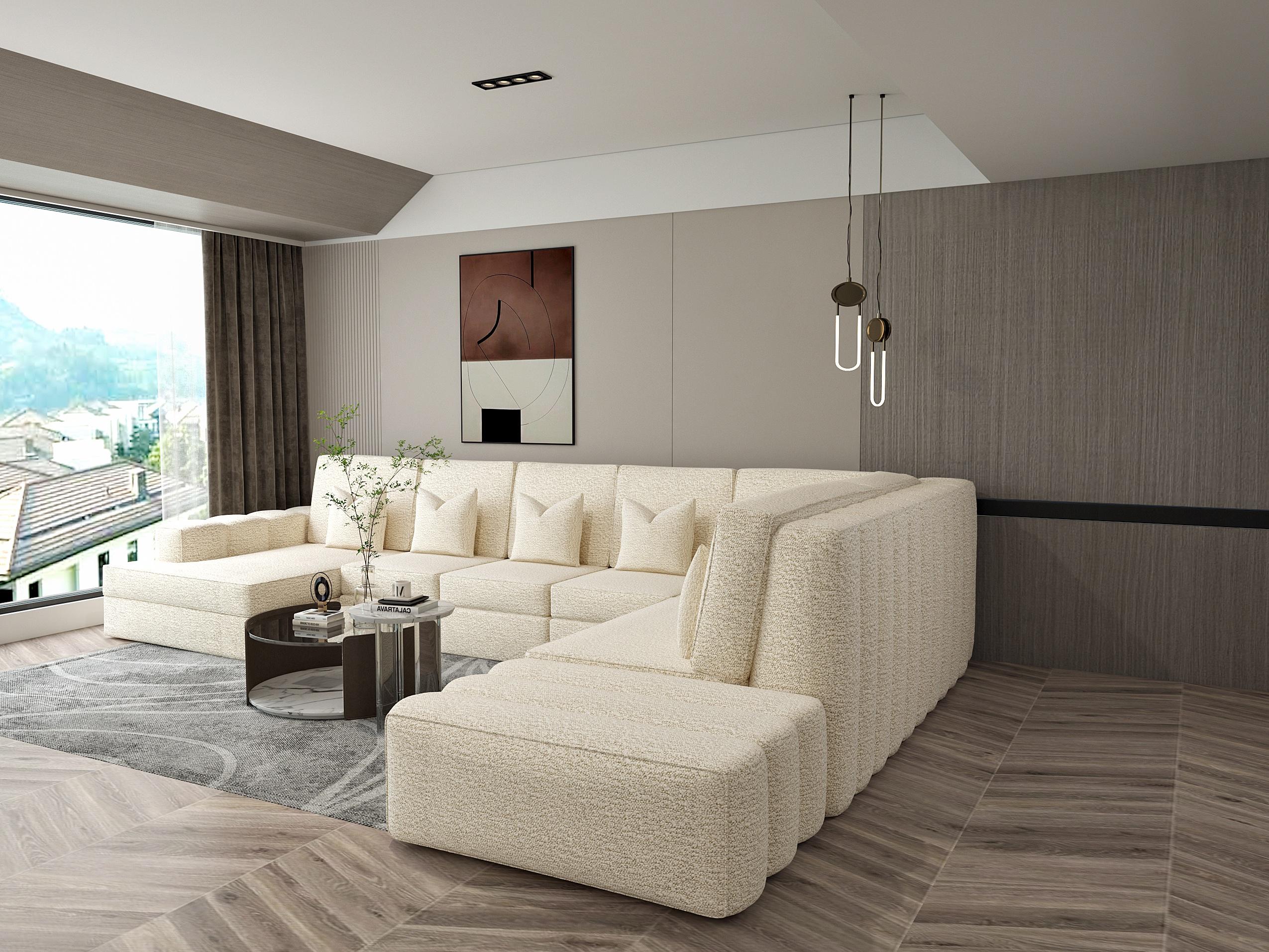 Amal Linear U Shape Fabric Sofa Detachable Footstool